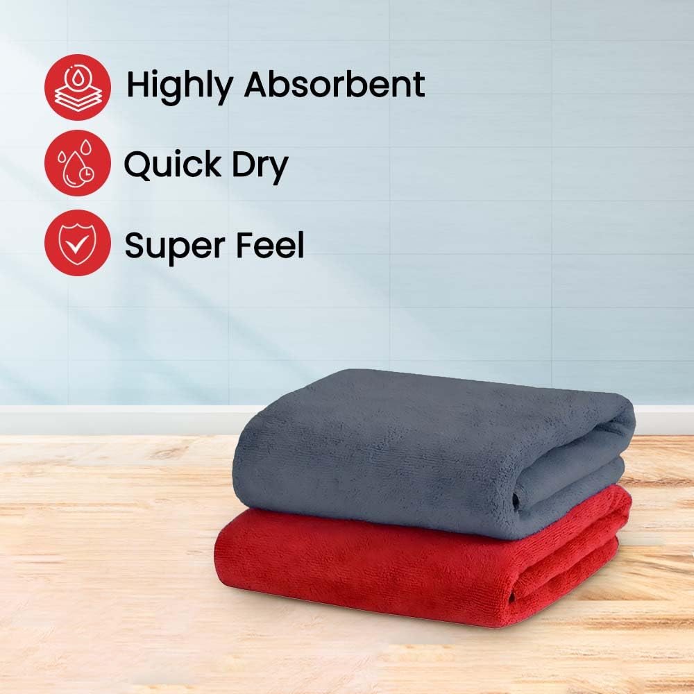 Maxoshine Microfiber Hand Towel 150 Gsm | Lint Free Napkins For Kitchen Wash Basin Gym Quick Dry & Soft Face Towel For Women & Men -Red & Grey (Pack Of 2)