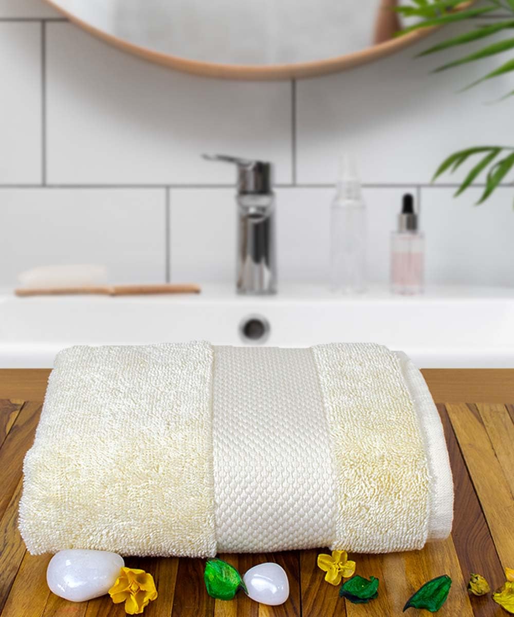 Rangoli Soft Absorbent Durable Towels Earthly Egyption Cotton Plush Oversized Small Size Bath Towel 400 Gsm (Cream)