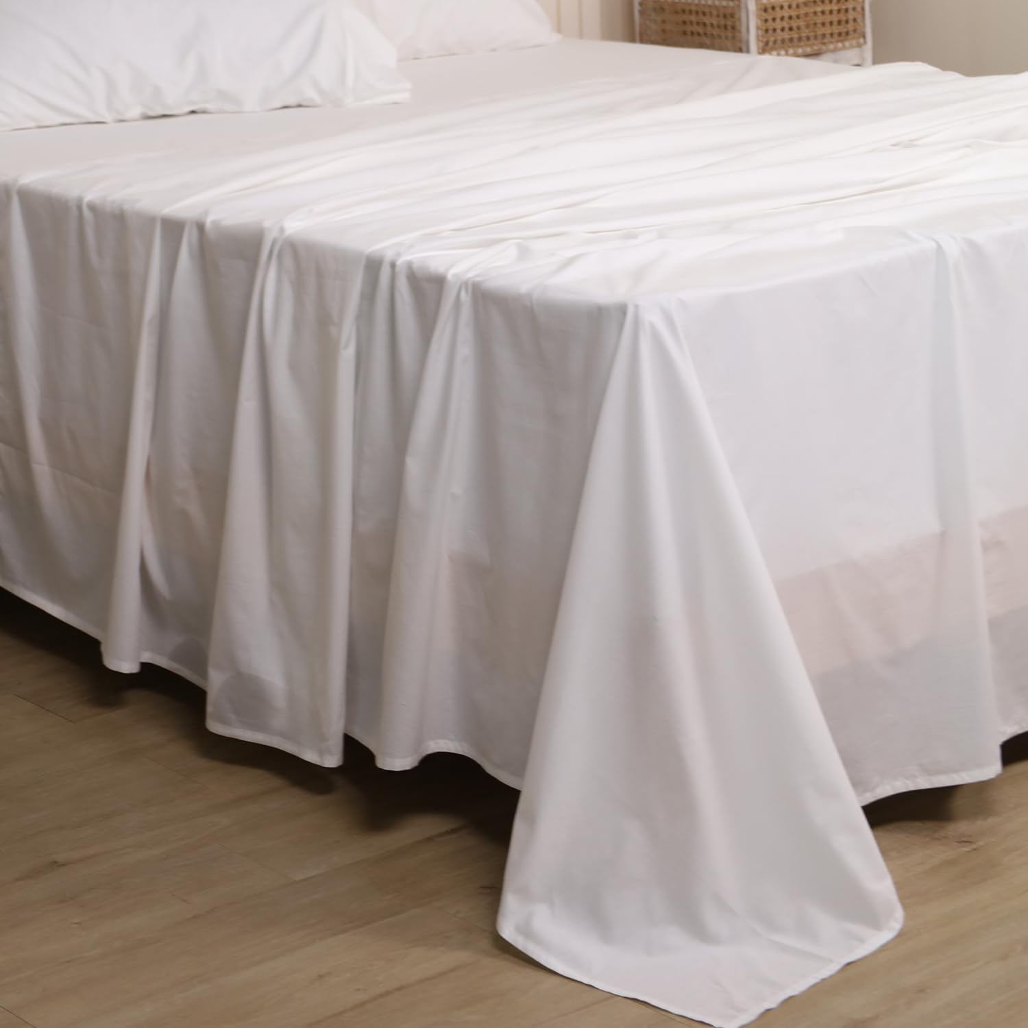 Bedsheet For King Bed Size Bedding With Pillow Cover For Bedroom - 108 X 108 Inches, White | Ideal For Hotel, House, Guest House