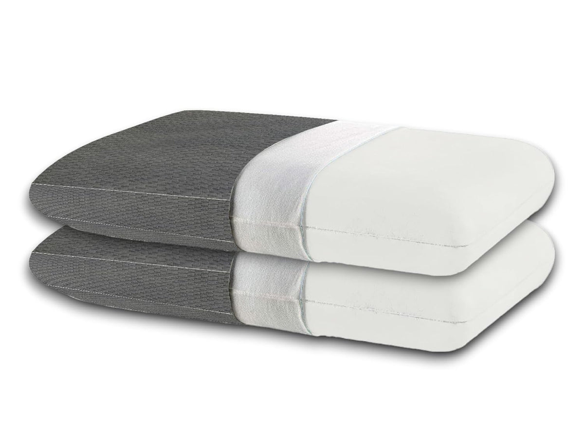 Memory Foam Pillow, Orthopedic Bed Pillow, Grey & White - 22 X 14 X 3.5 Inches | For Neck & Shoulder Pain Relief - Free Pillow Cover | Perfect For All Sleep Positions - Pack Of 2