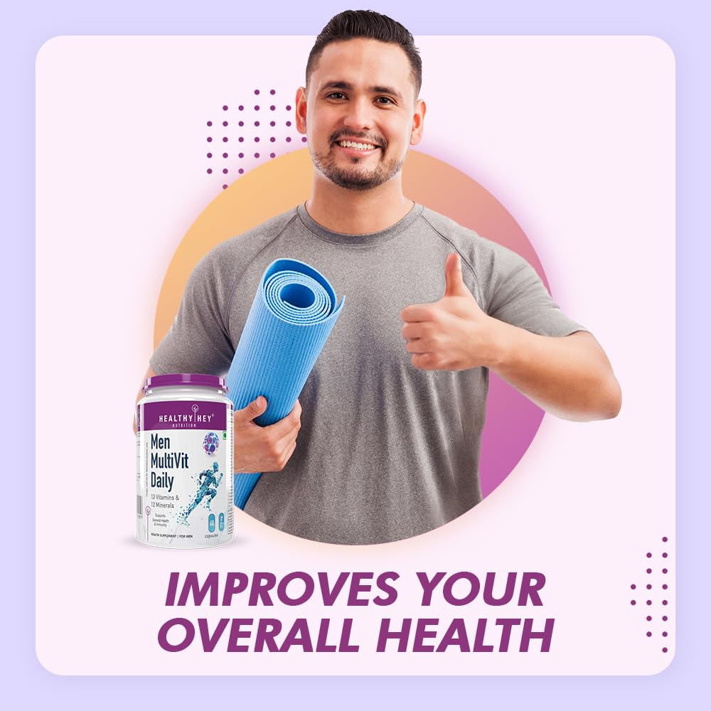 Healthyhey Nutrition Multivitamin For Men, Multi - Vit Daily With 13 Vitamins & 10 Minerals | 60 Vegetable Capsules , 100gm 0.2lbs