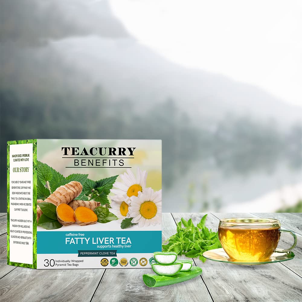 Teacurry Caffeine Free Fatty Liver Tea - 30 Individually Wrapped Tea Bags | Delicious Peppermint Giloy Tea - Supports Liver Wellness
