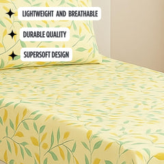 Single Bedsheet With 1 Pillow Cover - Size 90 X 60 Inches, Beige | Soft Touch Cotton Fabric-Comfortable & Durable | Elegant Printed Bedding Set For Daily Use