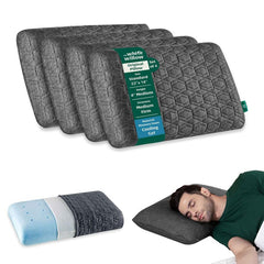 Cooling Gel Memory Foam Pillow, Bed Orthopedic Pillows For Sleeping, Grey, Size - 22 L X 14 W X 4 H Inches | Neck Pain Relief, For Side, Stomach & Back Sleeper, Outer Pillow Cover - Set Of 4