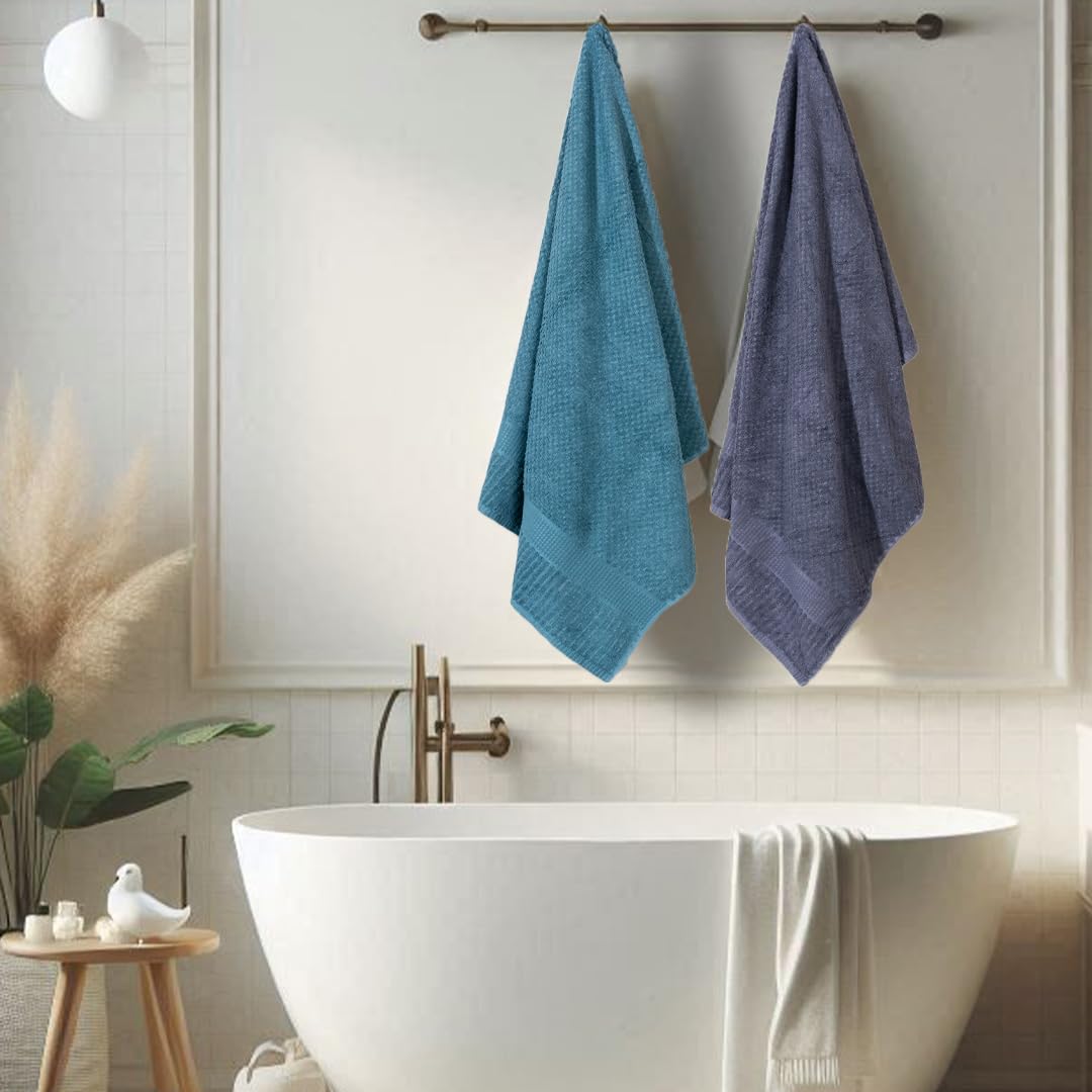 Mush Hearth & Haven Bamboo Large Size Bath Towels 900 Gsm | Bamboo Bath Towel Soft, Highly Absorbent & Quick Dry (Moon Grey & Steel Blue) - Pack Of 2