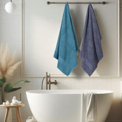Mush Hearth & Haven Bamboo Large Size Bath Towels 900 Gsm | Bamboo Bath Towel Soft, Highly Absorbent & Quick Dry (Moon Grey & Steel Blue) - Pack Of 2