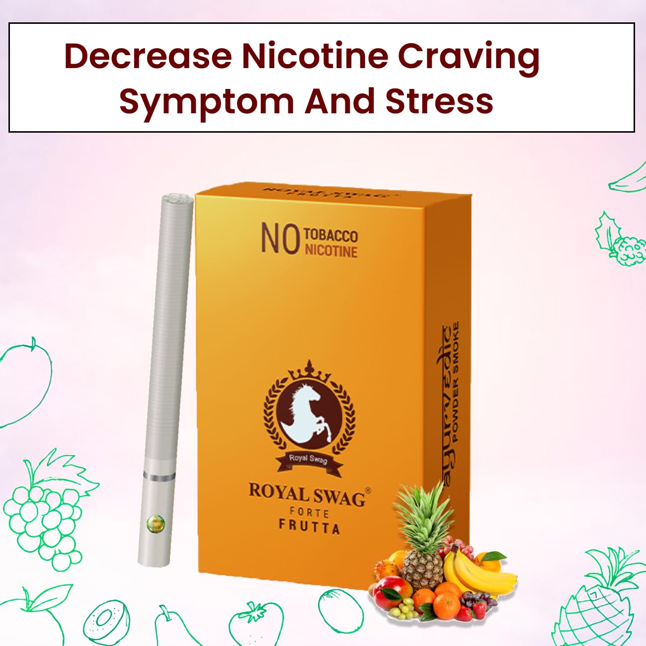 Royal Swag Ayurvedic Herbal Nicotine Free Cigarettes 100% Tobacco-Free 100% Nicotine-Free Clove, Frutta, Mint Flavoured | Smoking Cessation Pack Of 30 With 15g Lip Balm