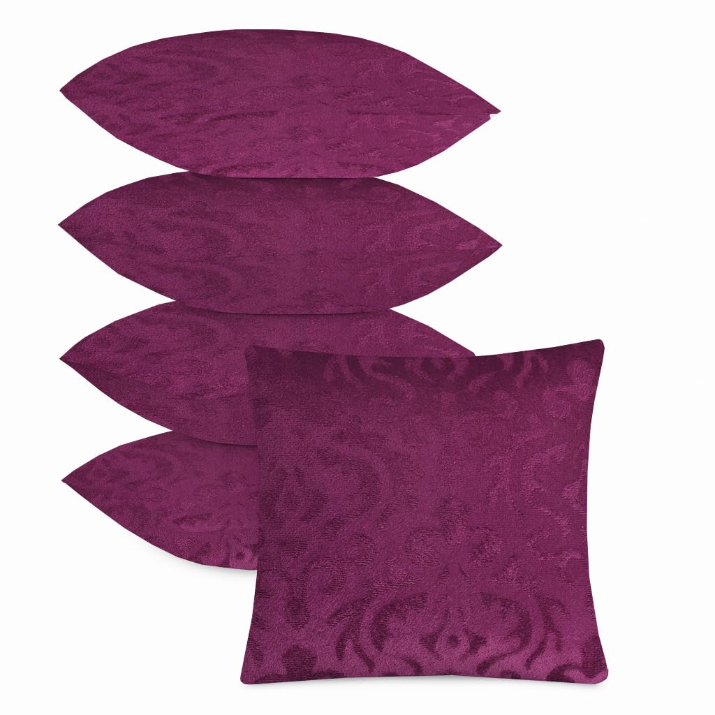 Microfiber Square Pillow Cushion For Sofa & Bed, Wine - 12 X 12 Inch | Soft, Fluffy For Comfort & Back Support | Breathable, Washable | Premium Velvet Outer Cover With Zip - Set Of 5