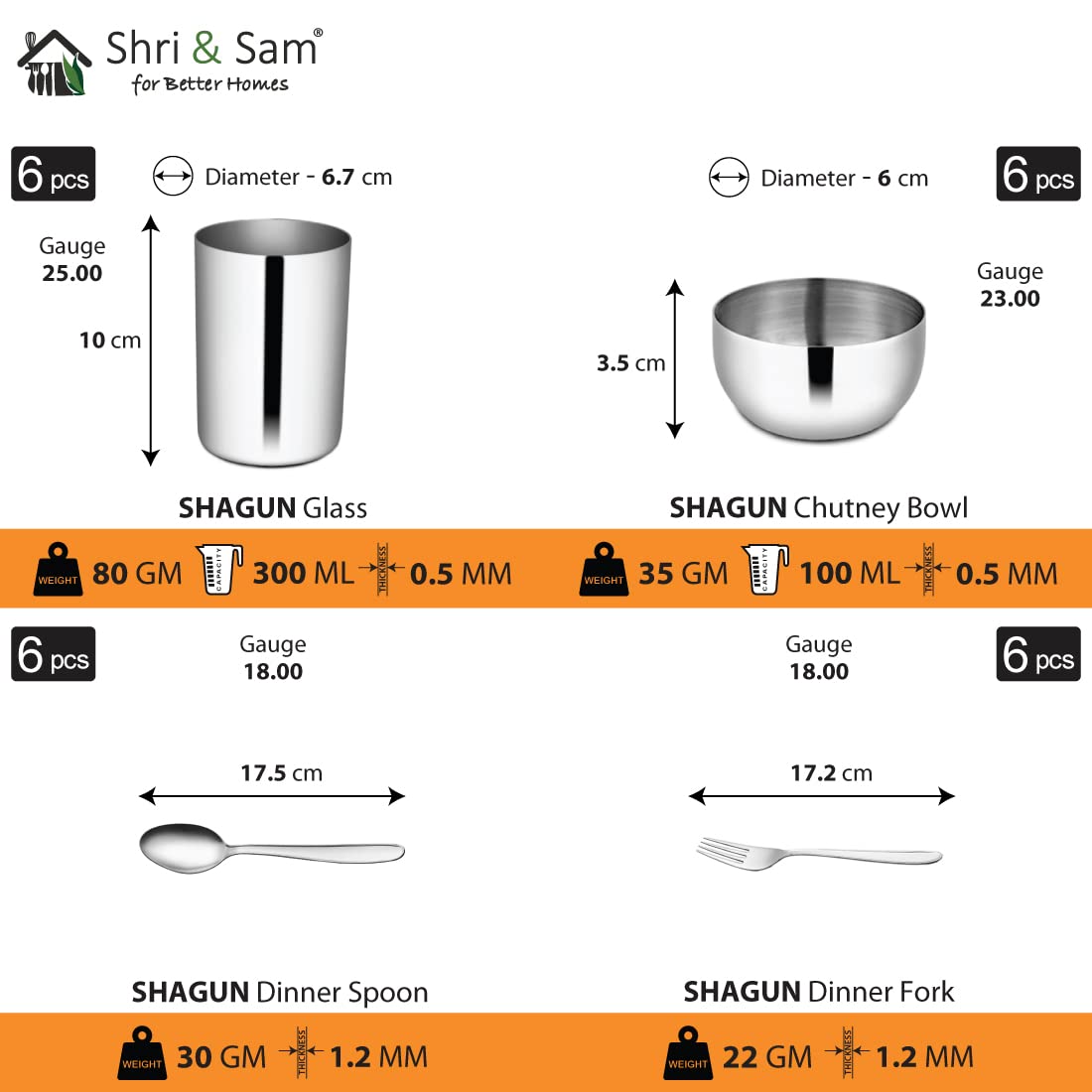 Stainless Steel Shagun Solid Dinner Set Of 50 Pcs, Silver | Ideal For 6 People - Dishwasher Safe