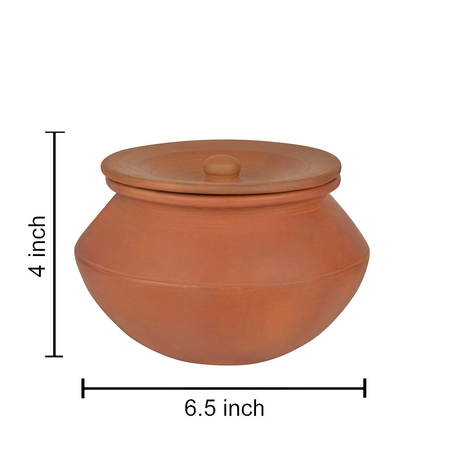 Ornately Handcrafted Natural Clay Round Bottom Handi - 1 Liters | Clay Dahi Handi - Cooking & Serving Pot