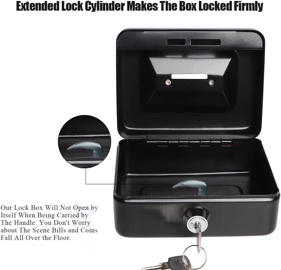 Mini Cash Box With Money Tray, Lock Box With Key, Small Safe For Kids 5.00"X 3.30"X 2.15" Color - Black, Material - Alloy Steel