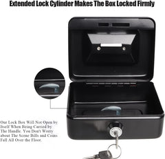 Mini Cash Box With Money Tray, Lock Box With Key, Small Safe For Kids 5.00"X 3.30"X 2.15" Color - Black, Material - Alloy Steel