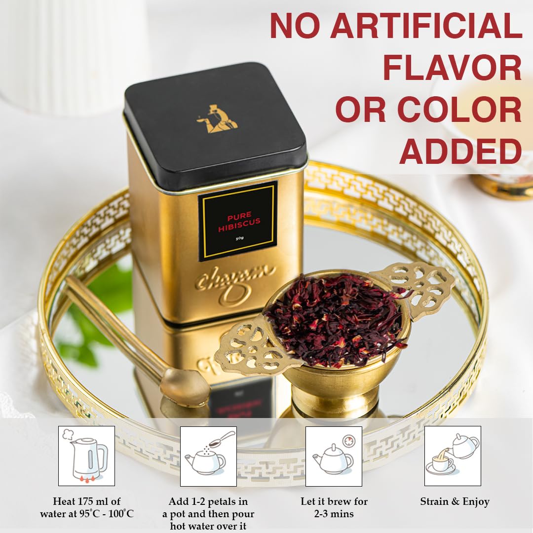 Chayam Pure Hibiscus Tea - 30gm Tin Caddy, 1.05 Ounce | Promotes Better Skin, Maintains Weight - Rich In Vitamin C & Antioxidants | Caffeine Free