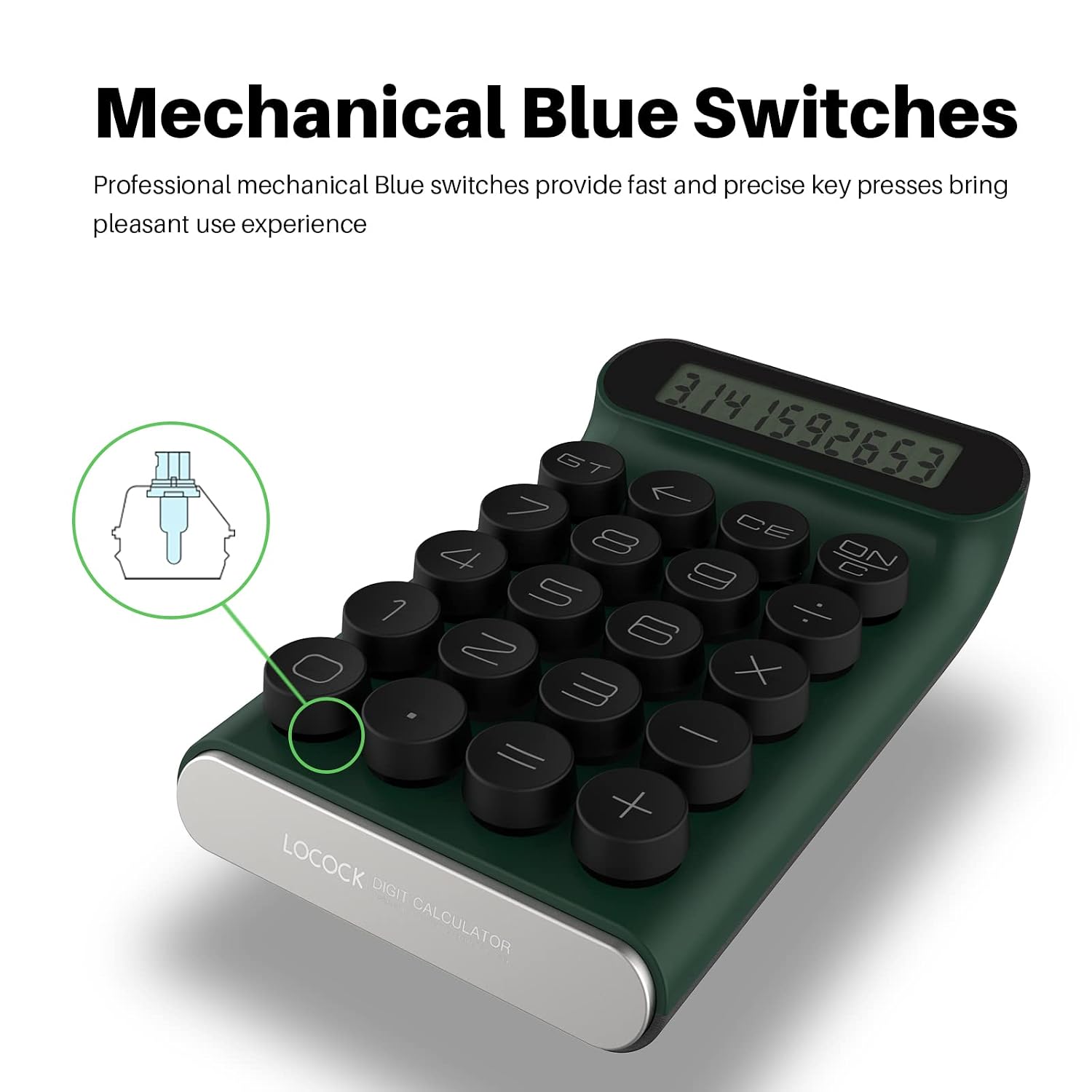 Mechanical Switch Calculator, Handheld For Daily And Basic Office,10 Digit Large LCD Display (Green) |