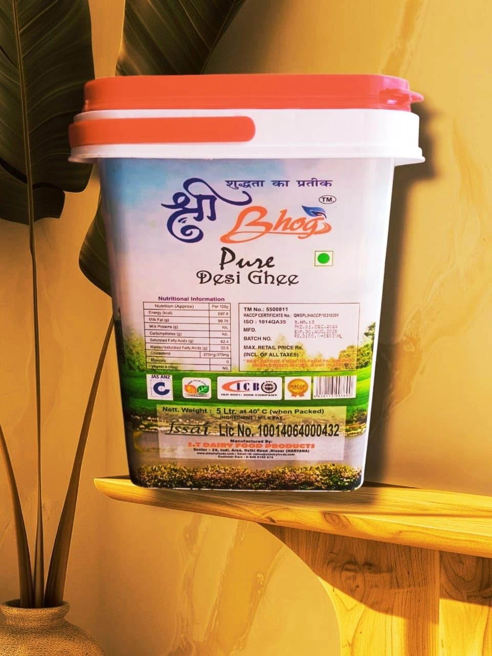Pure Natural Pure Desi Ghee By Shree Bhog | Great Source Of Essential Nutrients Desi Ghee Perfect For Body Joint Pain | (5 Litr) 169.0 Ounce | Bucket