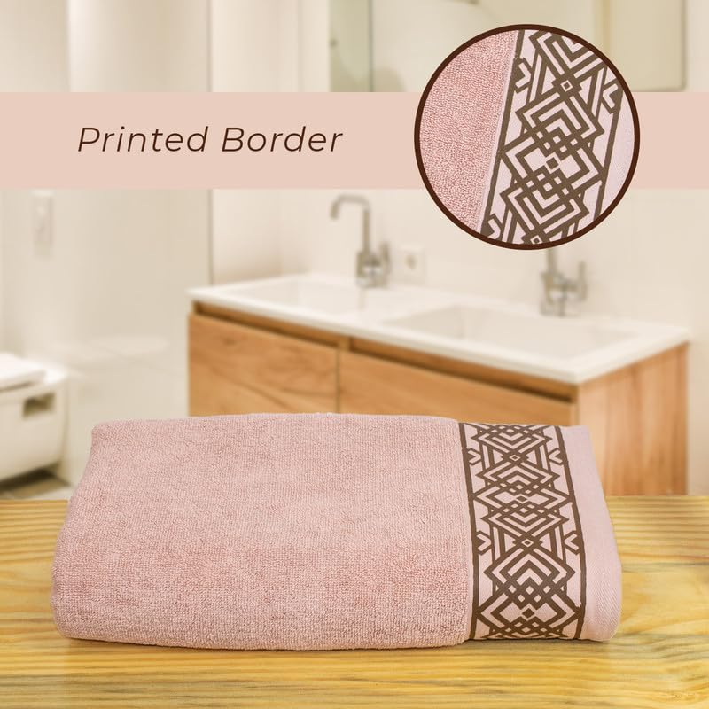 Rangoli 100% Cotton Fibre Bath Towel 600 Gsm | Highly Durable & Absorbent Towel | Skin-Friendly & Quick Drying Luxury Towels (Peach) - Pack Of 1