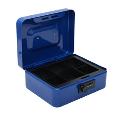 Metal Cash Box With Number Combination Lock, Size - Small, Colour - Blue, Material - Iron, Special Feature - Removable Tray