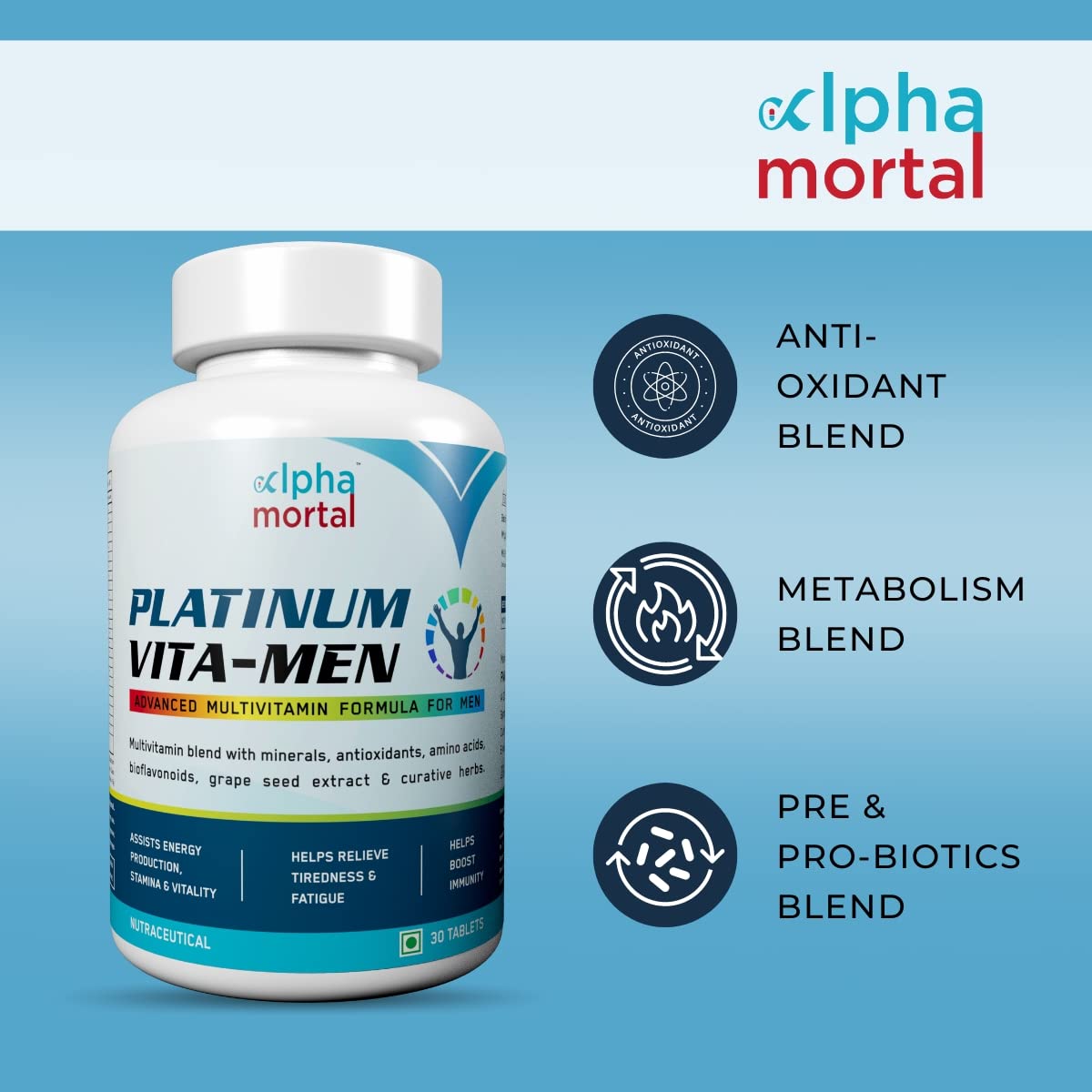Alpha Mortal Platinum Daily Multivitamin Tablets | Enhances Stamina, Energy, Joint Health, Recovery & Endurance | 30 Tablets , 50gm 0.1lbs