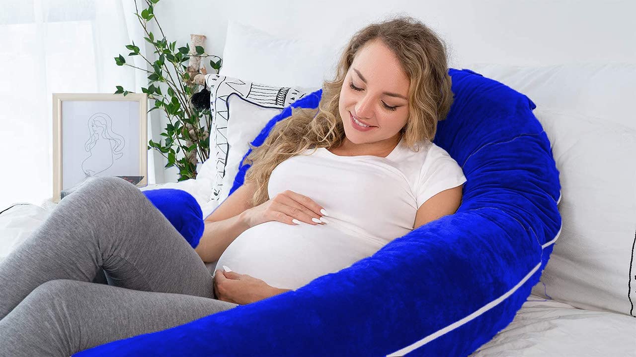 Pregnancy Pillow, Maternity Body Pillow For Sleeping, C Shaped Pillow, Royal Blue - 55 Inch | Full Body Pillow, Pregnancy Pillow For Pregnant Women, Support Belly & Back, Velvet Cover