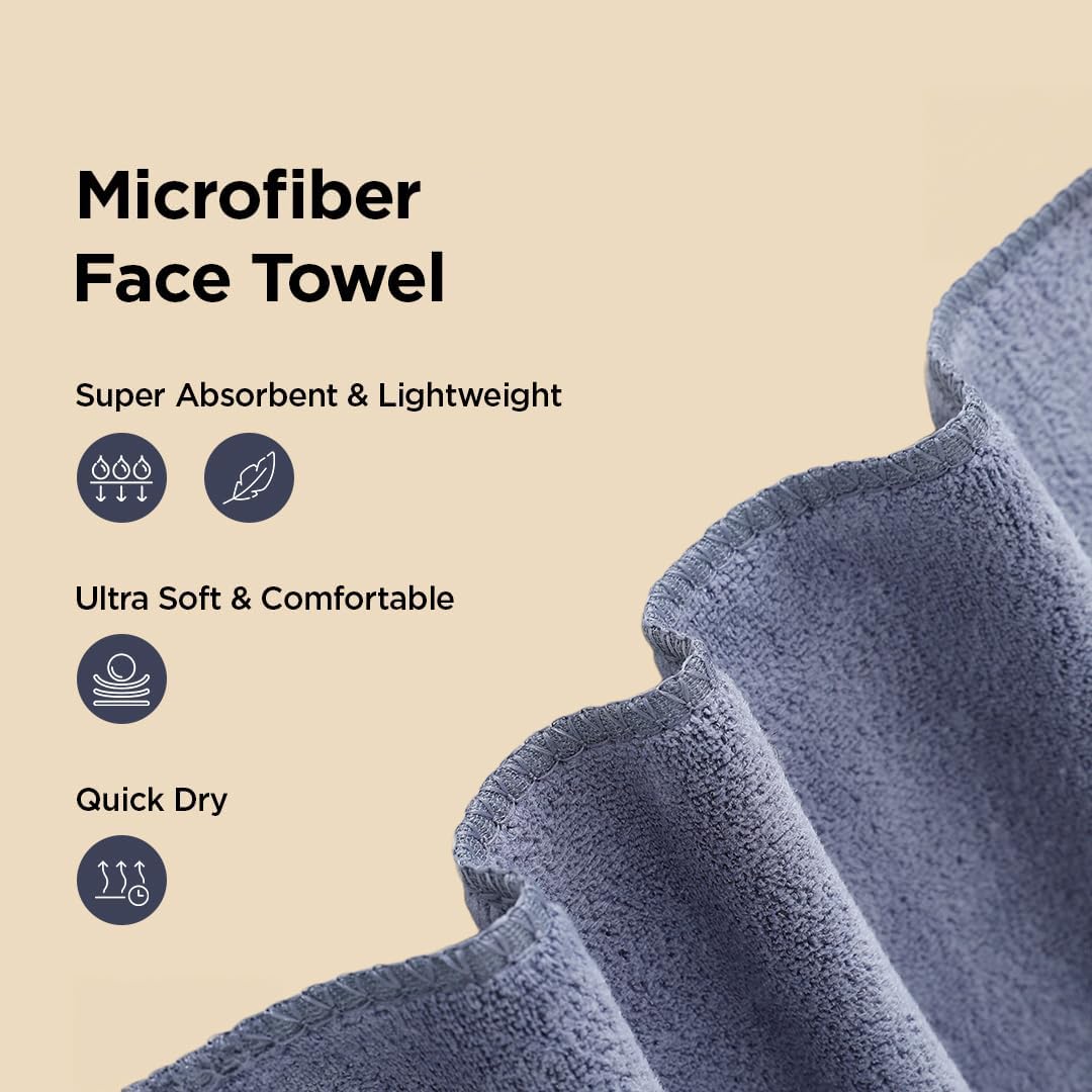 Kuber Industries Face Towel 300 Gsm | Antibacterial Microfiber Hand Towel (Gray) - 2 Pcs