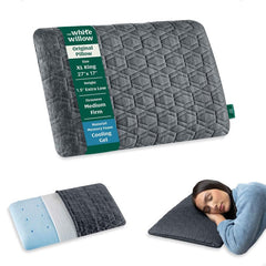 Orthopedic Cervical Pillow, Thin Pillow For Sleeping, Grey, Size - XL King - 1.5 Inch | Ultra Slim Memory Foam Pillow Cool Gel Pillow, For Neck & Shoulder Pain-Flat Pillow, Washable Cover