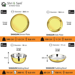 Stainless Steel Shagun Solid Dinner Set, 50 Pcs Set Gold | Easy To Wash - Dishwasher Safe