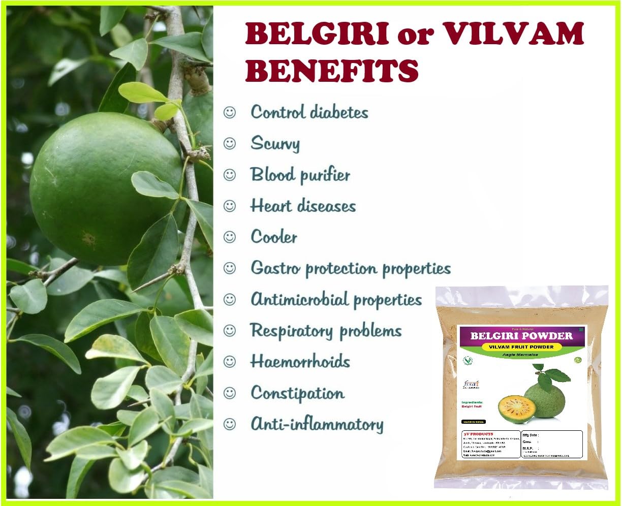 3v Products Organic Belgiri Powder Vilvam Fruit, Bael Phal Dry, Bilva, Aegle Marmelos, Wood Apple, Cholesterol, Body Heat Reduce, Gastric & Constipation | 1 Kg 2.2lbs