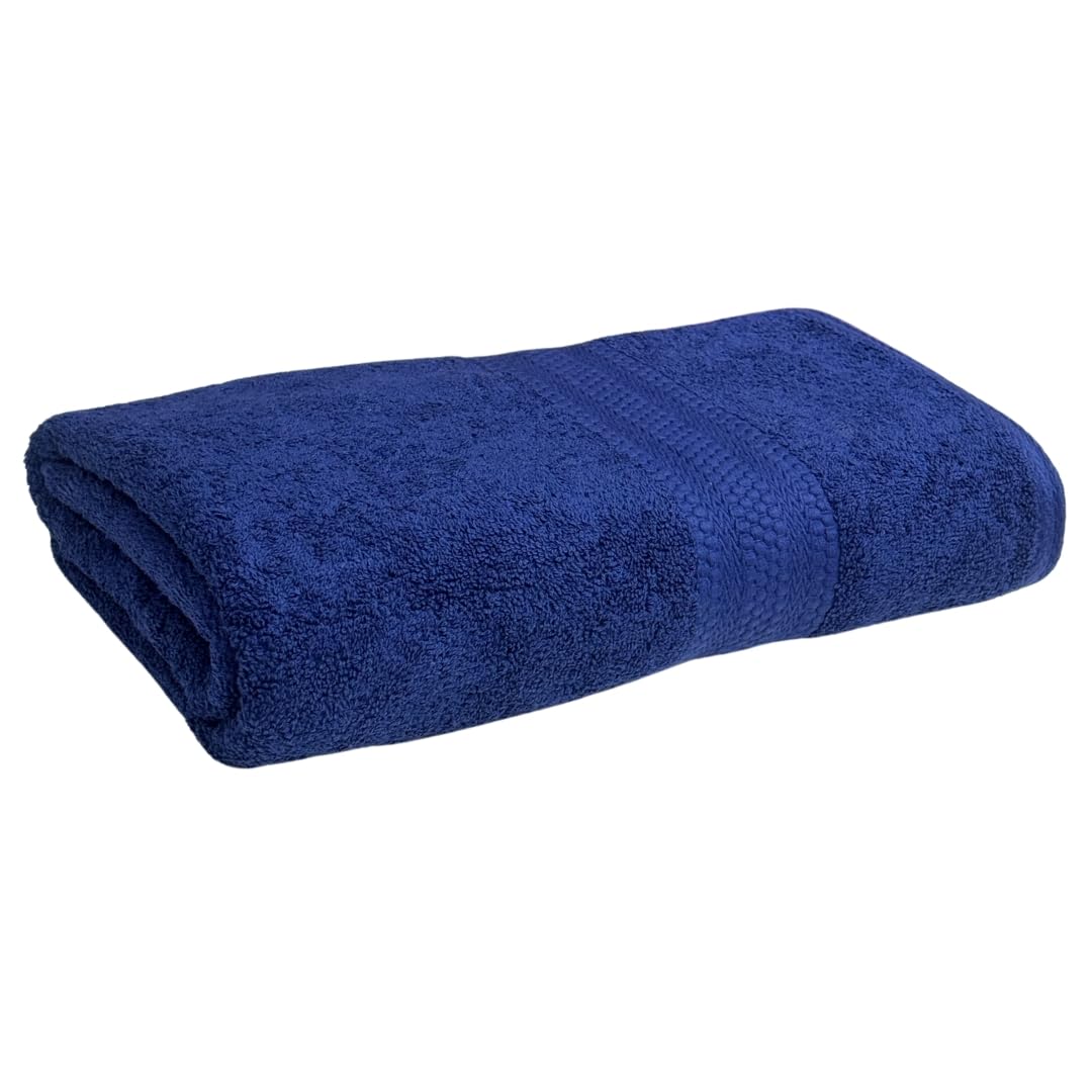 Stamio Cotton Bath Towel 600 Gsm | Two Ply Combed, Extra Soft & Absorbent Large Full Size Towels For Bathing, Home, Sports, Salon, Hotel Use (Navy Blue)