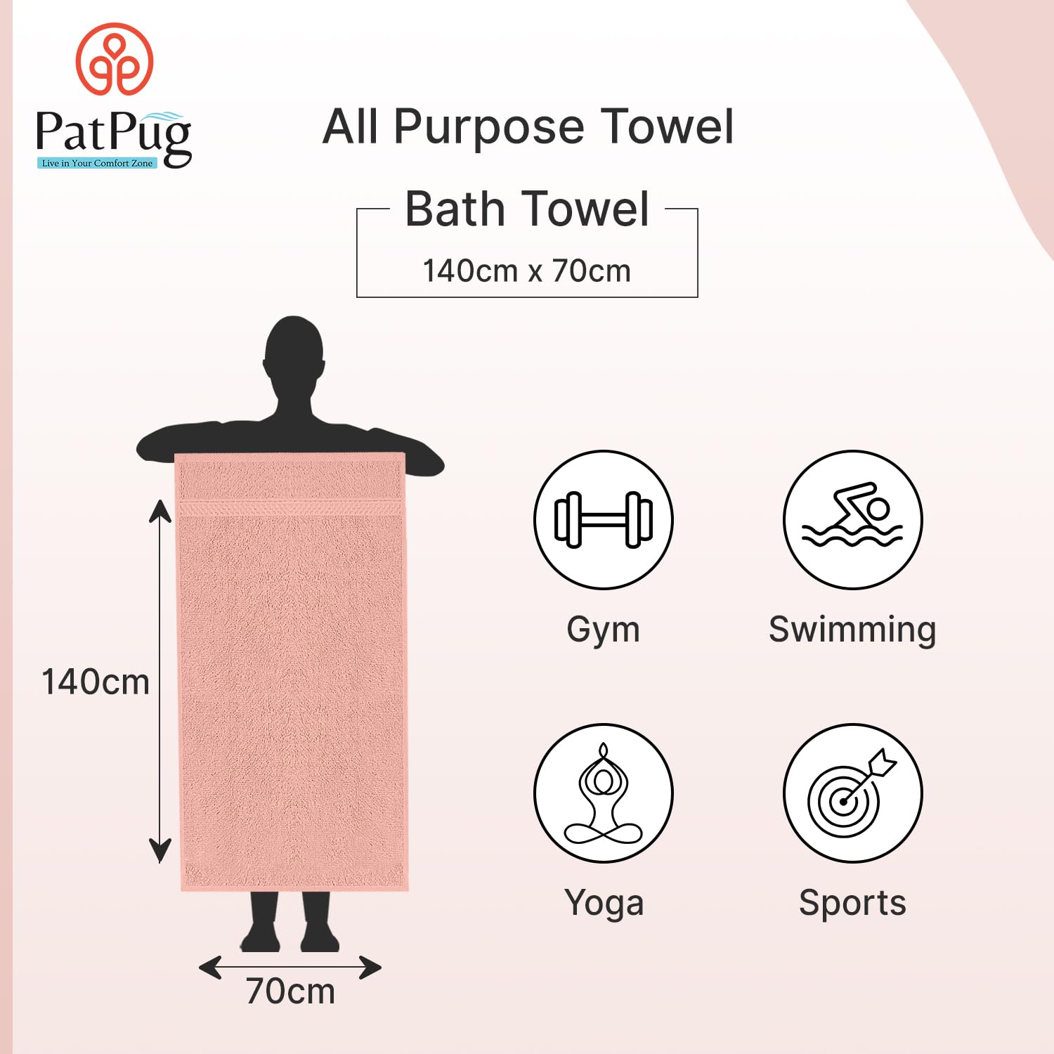 Patpug 100% Indian Ultra Soft Cotton 500 Gsm Highly Absorbent, Fade Resistant, Quick Drying Large Bath Towel (Silver Grey & Baby Pink)