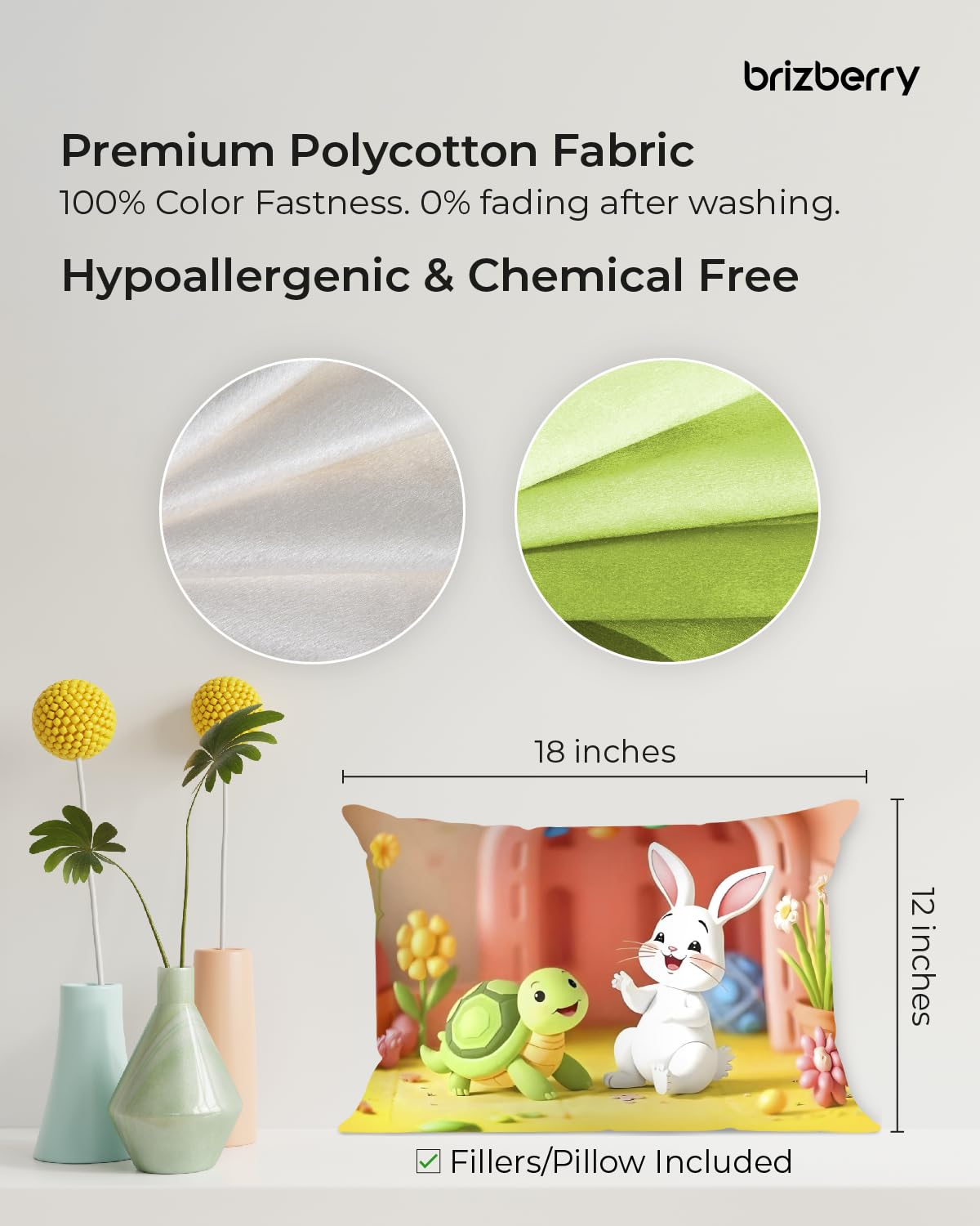 Kids Pillow Cushion With Super Soft Fabric, Animal & Cartoon Prints - 12x18 Inches | Dual Sided Design, Durable & Easy Care | Large & Versatile, Multi-Purpose, Made In India - Design 25