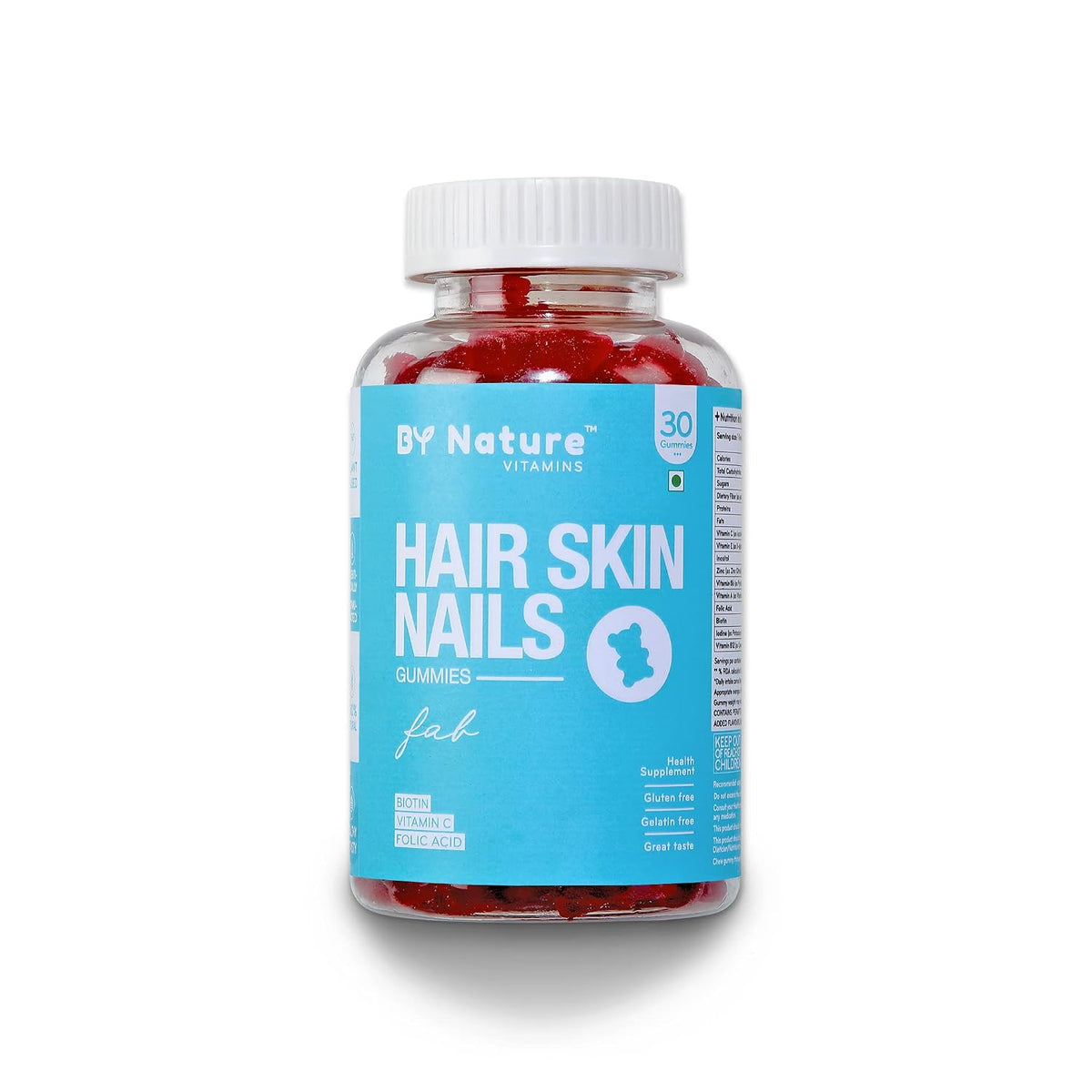 By Nature Hair Skin & Nails Vitamin Gummies , With Biotin, Folic Acid, Vitamin A, C, E, B6, B7, B9 & B12 For Hair Growth, Glowing Skin & Strong Nails | 30 Capsules , 50gm 0.1lbs
