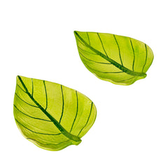 Handcrafted Ceramic Leaf Shaped Platter Set Of 2 - Light Green, L X B: 18 Cm X 14 Cm | Snacks Serving Tray - Dry Fruits Serving Plates