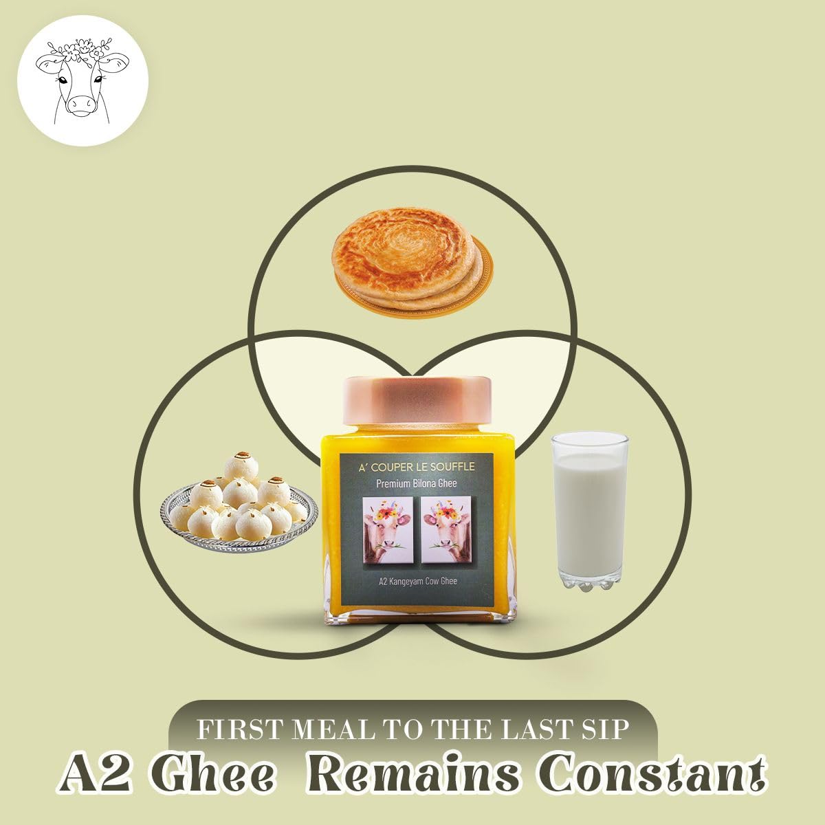 Organic A2 Kangeyam Cow Ghee By A' Couper Le Souffle | Traditional Bilona Method Natural & Healthy Pure Desi Ghee For Bones Health | 1 Litre (500ml * 2) 33.8 Ounce | Jar Pack