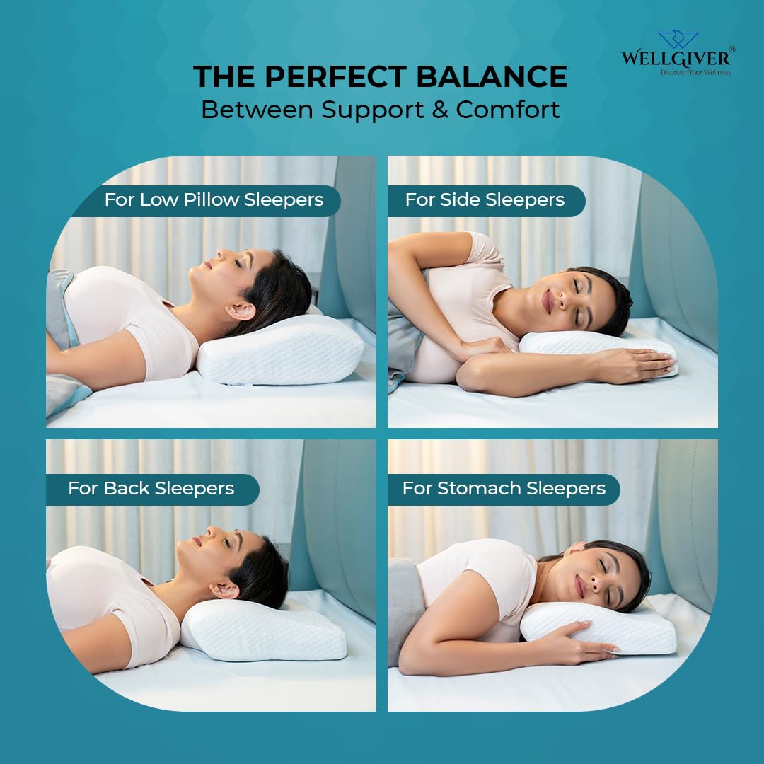Cervical Memory Foam Pillow For Neck Pain, Standard Size - 19 X 11 X 4 Inch | Orthopedic Pillow Spondylitis Neck & Shoulder, Head Pain | Washable Jacquard White Cover - Pack Of 2