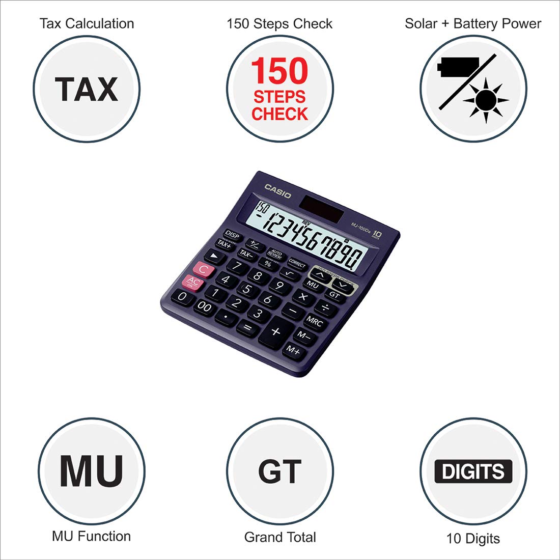 Casio Desktop Calculator & Casio MJ-12D 150 Steps Check & Correct Desktop Calculator | 10 Digits, 150 Steps Check & Correct Calculator