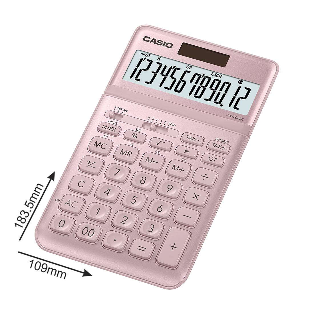 Casio Jw-200sc-pk Premium & Stylish Calculator (Pink) | 12 Digits, 2-way Powered - Calculation, Currency Exchange Calculation, Percentage