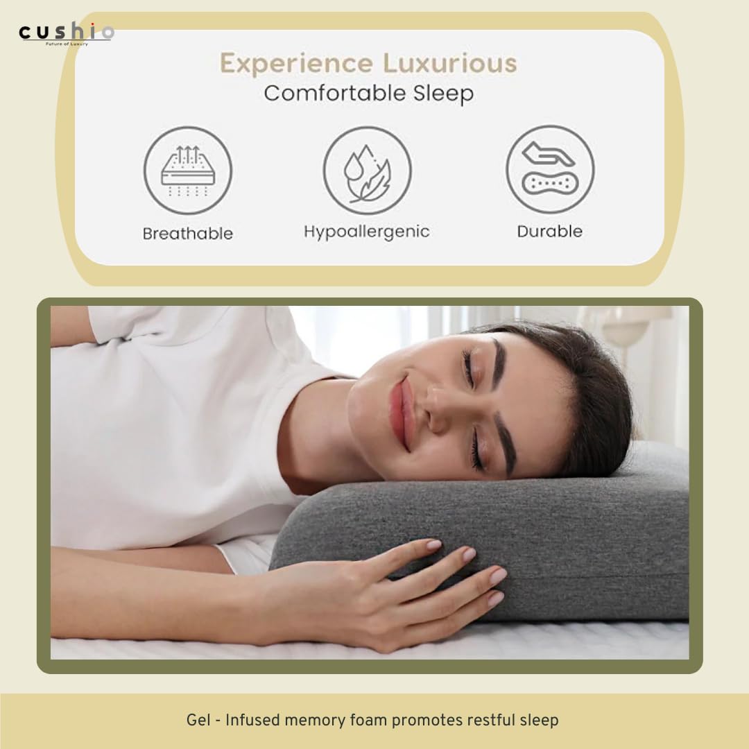 Cooling Gel Memory Foam Pillow, Cervical Pillow, White & Grey, King Size - 24 X16 X 4 Inch | For Relieving Neck & Shoulder Pain With Free Pillow Cover | Stomach Sleepers - Set Of 2