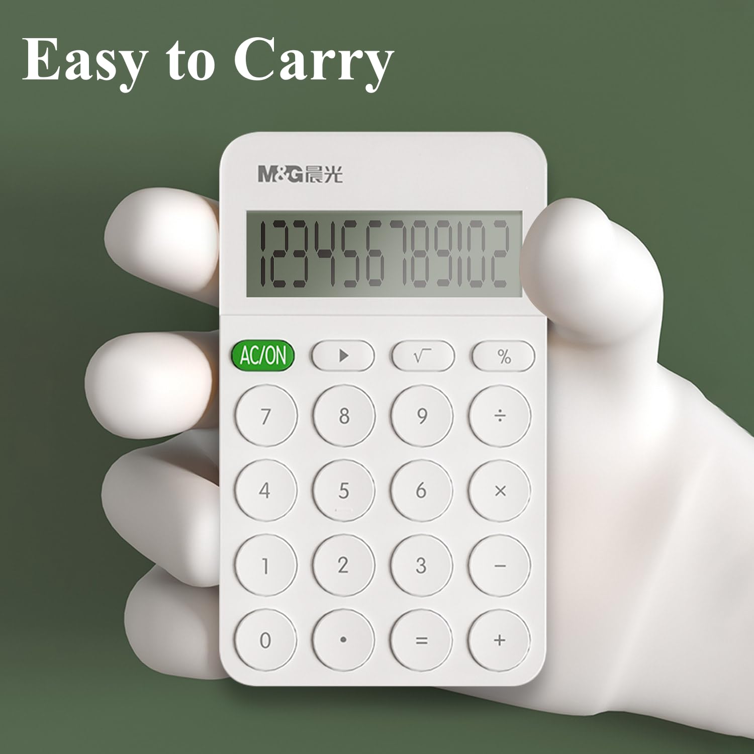 M&G Calculator Mini Pocket Desktop Calculator, 12 Digit Large LCD Display, For Business Office Home School, Battery Included (White)