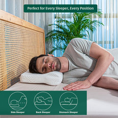 Cervical Contour Memory Foam Pillow, Orthopedic Bed Pillow For Sleeping, White | For Pain Relief With Washable Zippered Pillow Cover | Eco-Friendly, Adjustable, Removable Cover