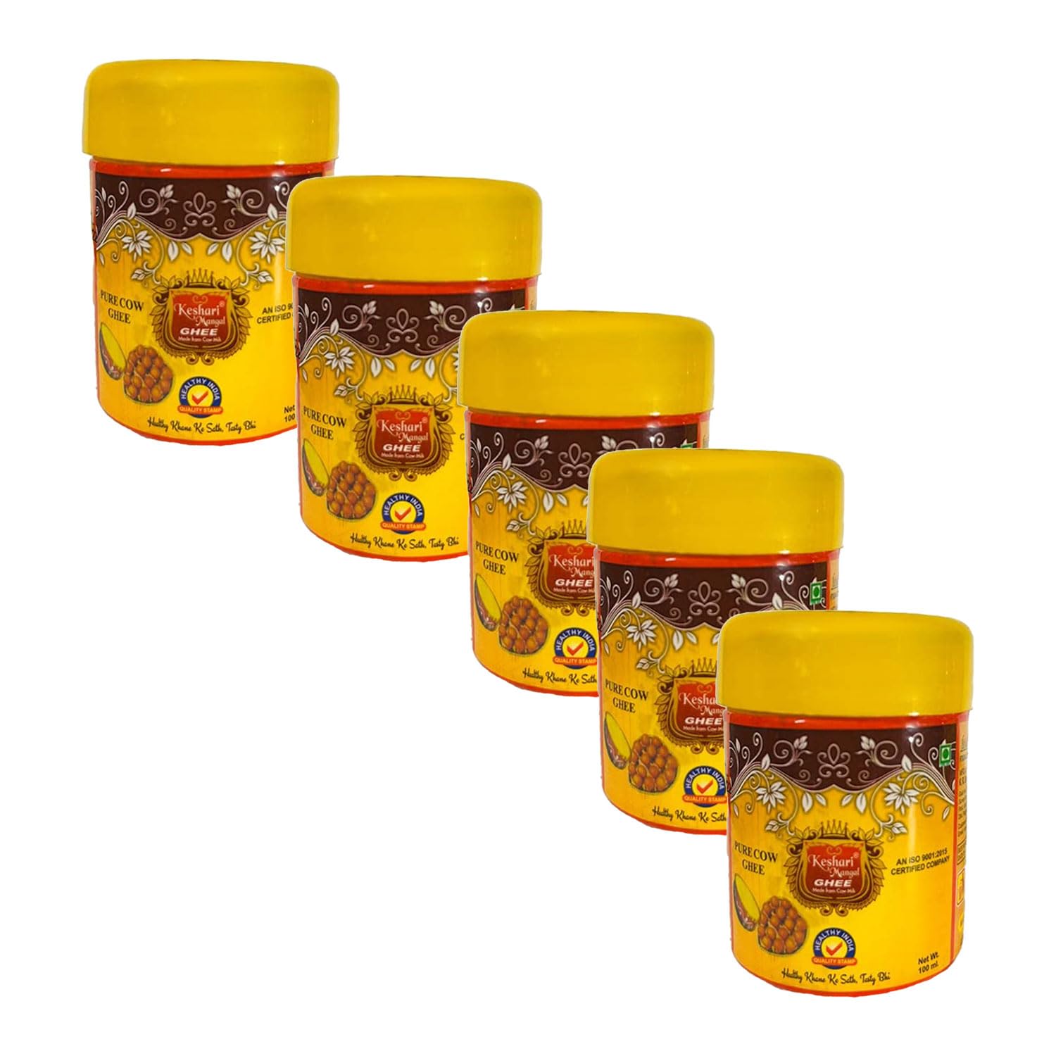 Premium Natural Cow Desi Ghee By Keshari Mangal | Highly In Nutritious Helps Keep Your Bones Healthy Desi Cow Ghee | 500ml (100ml * 5) 16.9 Ounce | Jar Pack