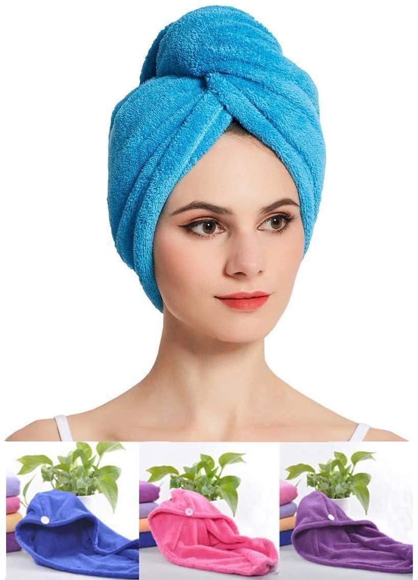 Visby India Hair Towel Wrap Absorbent Towel Hair-Drying Bathrobe Magic Hair Wrap Towel Super Quick-Drying Microfiber 500 Gsm Bath Towel Hair Dry Cap Salon Towel-Multicolor (Pack Of 2)