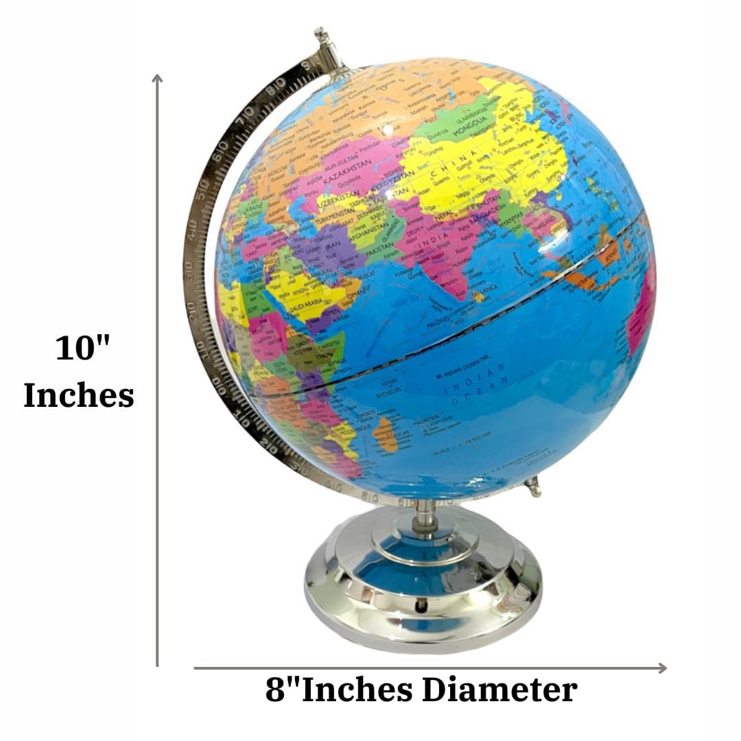 Decorative Globe - Political Globe For Home Decor Or Office Desk Accessory, Painted Iron Arc & Base, Showpiece For Living Room (Educational) Pack Of 1