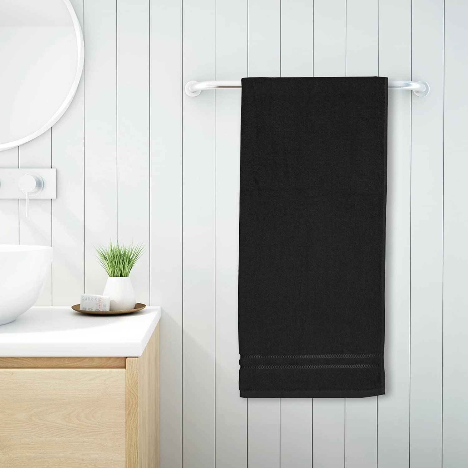 Welspun 100% Cotton Quick Dry Bath Towel 450 Gsm | High Absorbency Super Soft, Fast Drying Bath Towels Large Size (Black)