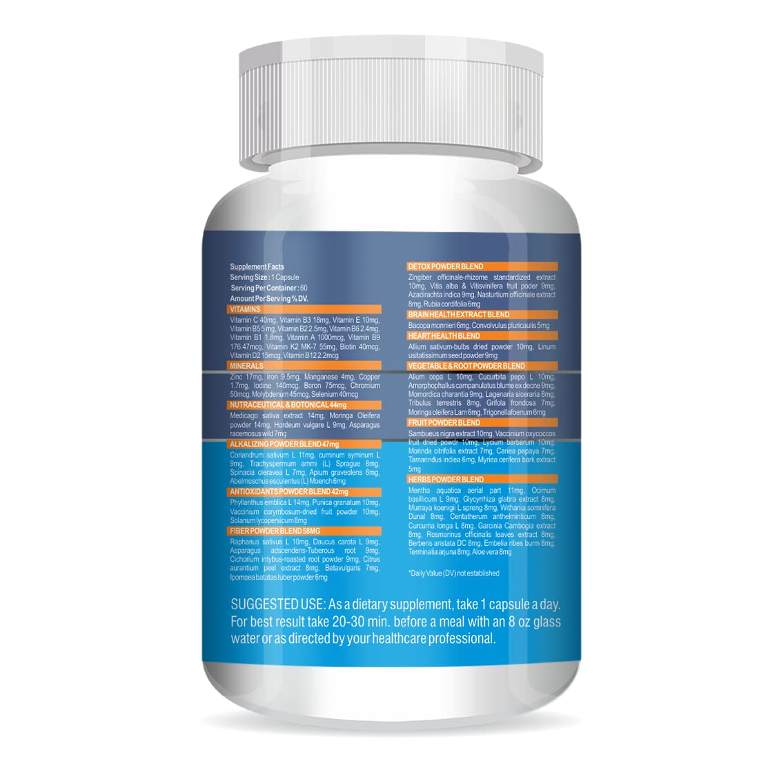 Anc Natural Plant Based Multivitamin For Immunity, Energy & Detox With Ingredients Like Superfoods, Greens, Vegetables, Fruits & Herbs Supplement | 60 Veg Capsules , 100gm 0.2lbs