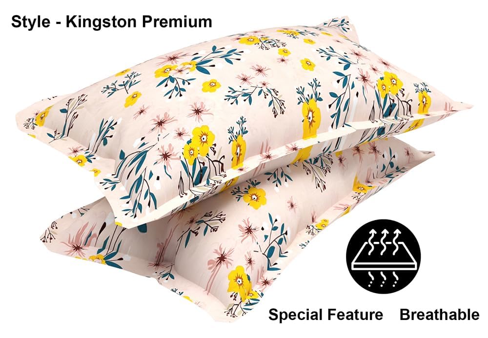 King Size Double Bedsheets With 2 King Size Pillow Covers - 108 X 108 Inches, Beige & Yellow | Luxury Soft Bedsheets, Breathable - Perfectly For Gifting Wedding Anniversary