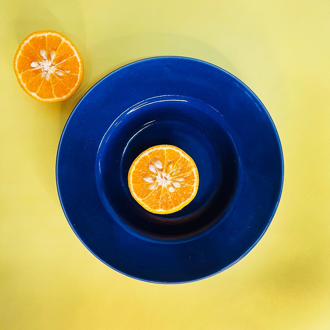 Sapphire Blue Ceramic Pasta Plates - 2 Pieces | Handcrafted Multi Purpose Ceramic Deep Plates, Snack Plates, Starter Plates - 9 Inch, Microwave Safe & Dishwasher Safe