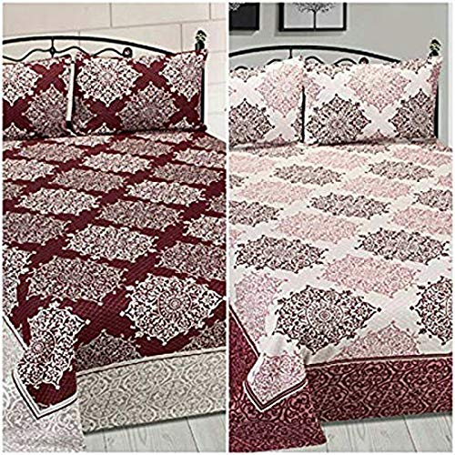 Double Bedsheet With 2 Pillow Cover - Size 90 X 100 Inches, Maroon | Designer Printed Bedsheet Set - Naturally Soft, Breathable, & Skin Friendly