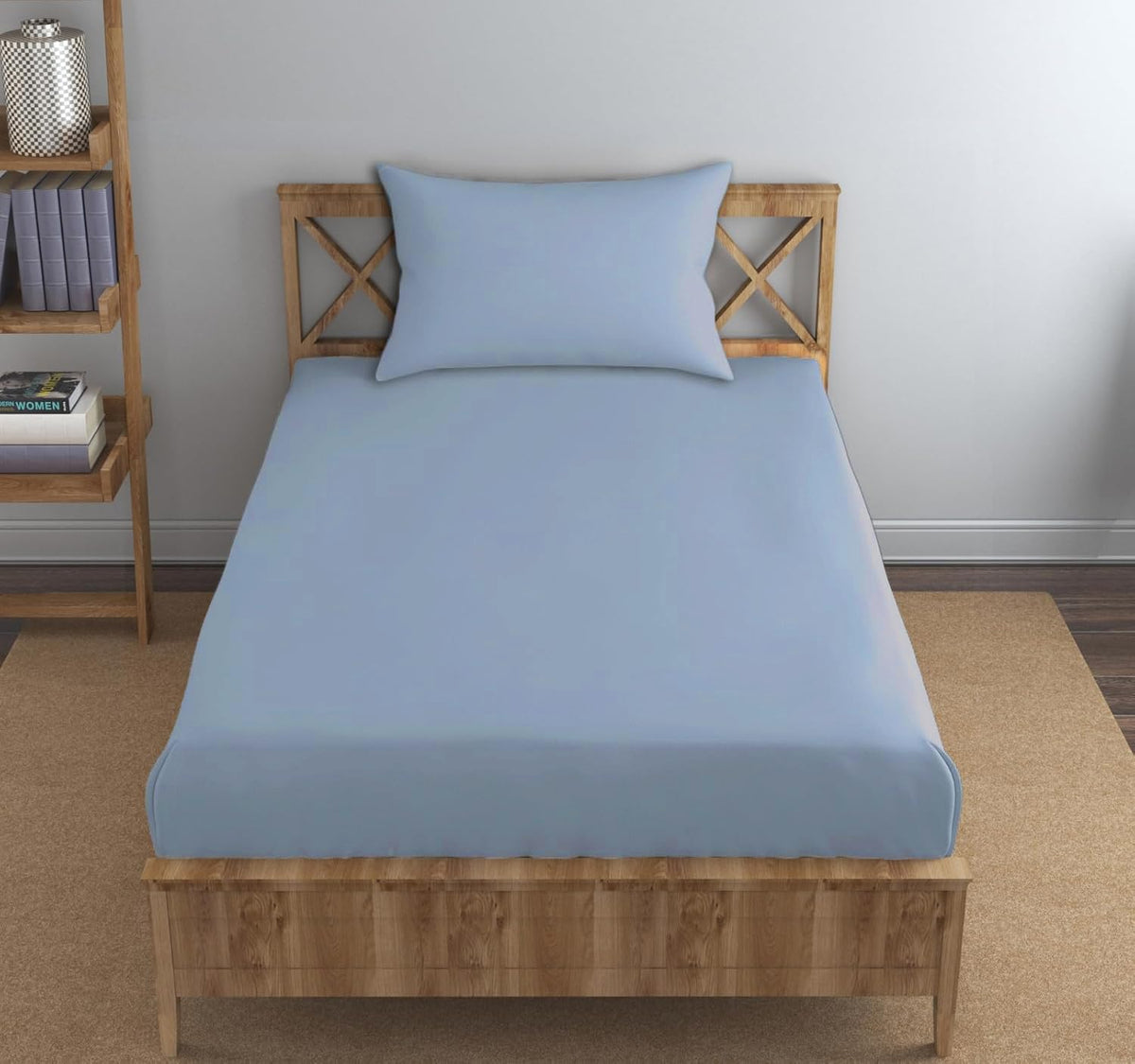 Single Flat Bedsheet With 1 Pillow Cover (54 X 90 Inches) Slate Blue | Durable & Long Lasting Wrinkle Resistant Fabric - All Season Comfort | 300 Thread Count