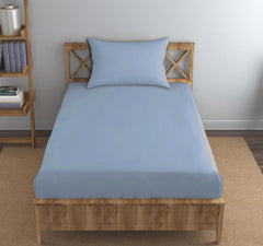 Single Flat Bedsheet With 1 Pillow Cover (54 X 90 Inches) Slate Blue | Durable & Long Lasting Wrinkle Resistant Fabric - All Season Comfort | 300 Thread Count