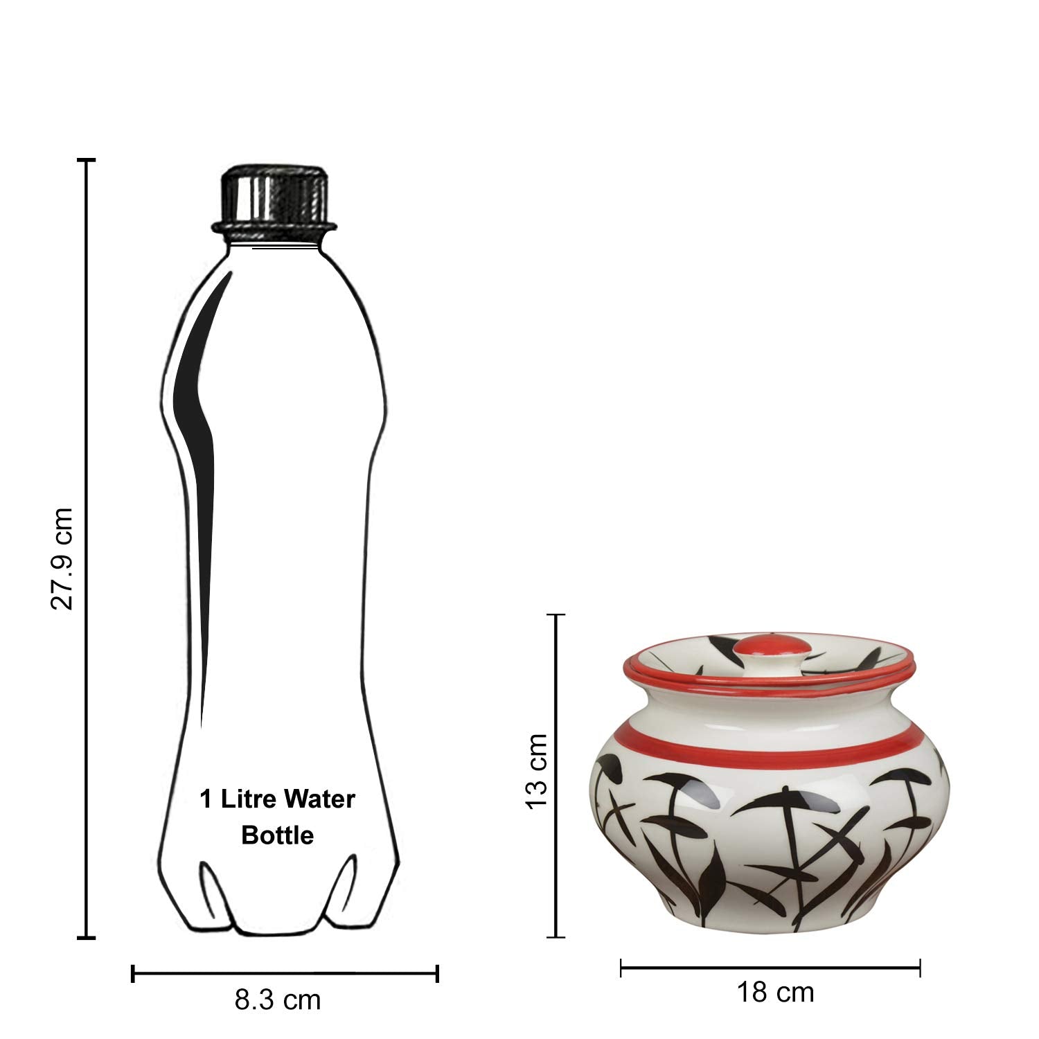 Hand Painted & Handcrafted Ceramic Handi With Lid - 1250ml, Black & White | Dahi Handi - Serving Handi - Biryani Handi